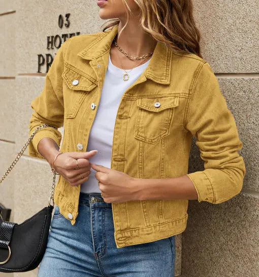 Solid Color Fashion Slim Lapel Denim Jacket Lady T Fashions