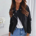 Women's Solid Color Lapel Long Sleeve Zip-Up Jacket With Pockets Casual Spring&Fall Outerwear Lady T Fashions