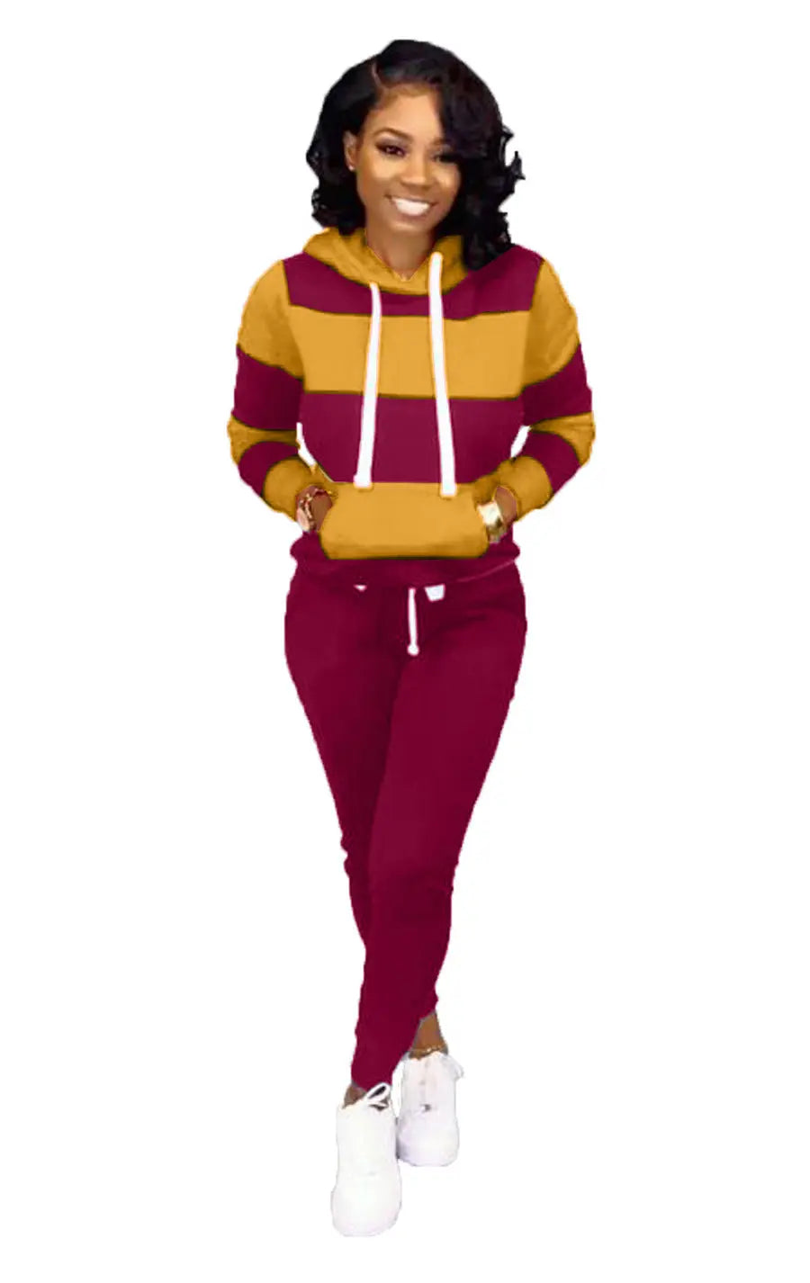 Women's Clothing Sweater Stitching Hooded Casual Sports Suit Lady T Fashions
