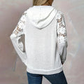 Women's Solid Color Casual Hooded Sweatshirt With Lace-Trimmed Sheer Sleeves & Large Lace Pockets, Pullover Hoodie Lady T Fashions