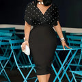 Women's Elegant Deep V Neck Wrap Bodycon Dress Back Zipper Pencil Midi Dress Lady T Fashions