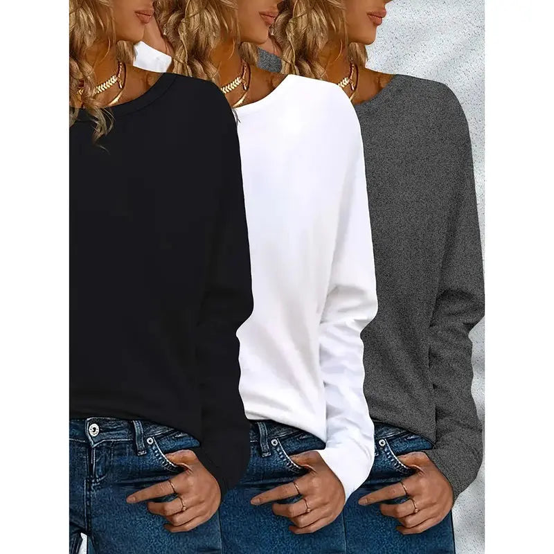 3 Pack Womens Plus Size Long Sleeve Shirts Crew Neck Basic Tee Tops Loose Fit Fall Outfits For Women 1X-5X Lady T Fashions