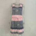 Women's Sleeveless With Adjustable Waist Tie Vest Dress - Casual Summer Mini Dress With Color Block Striped Design Lady T Fashions