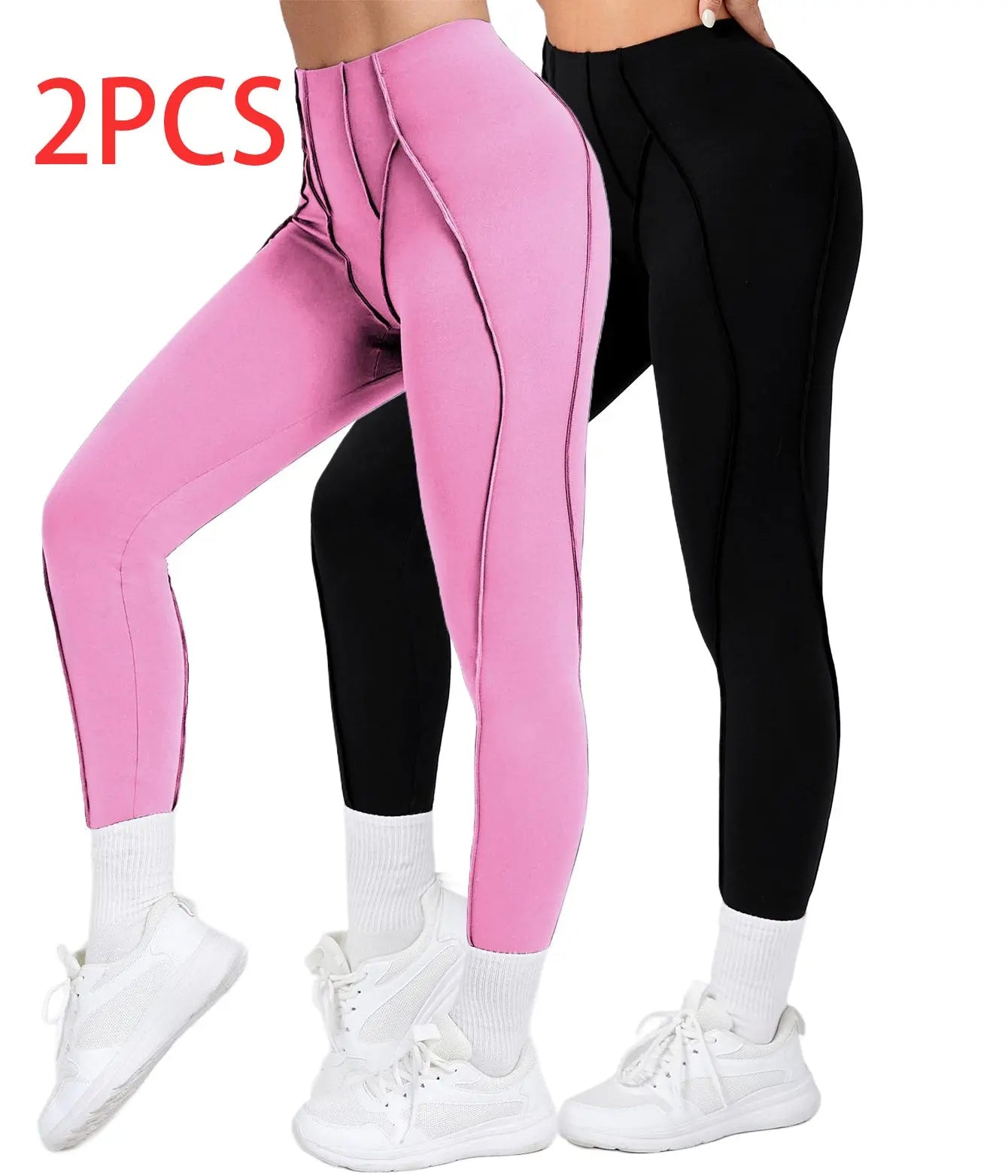 2 Pack Women's Quick Dry High Waist Tummy Control Yoga Pants Workout Leggings With Side Pockets Lady T Fashions