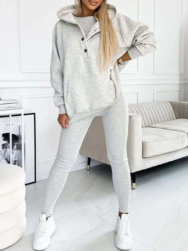 Athleisure Hoodie With Thick Thread Slim-fit Vest Pants Three Pieces Set Lady T Fashions