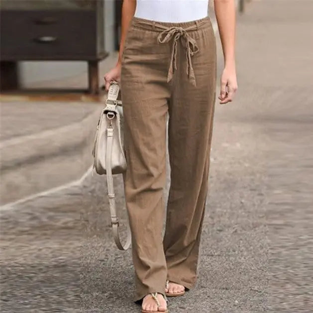 Casual Pants Solid Color Lace-Up Casual Loose Straight Trousers Lady T Fashions