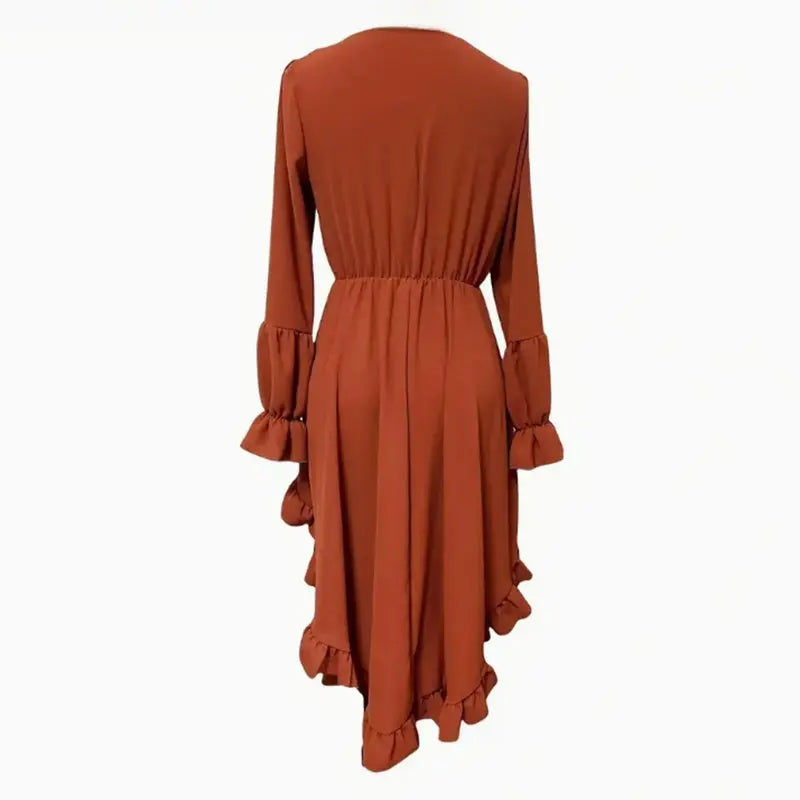 Womens Sexy Deep V Neck Western Cowgirl Dress Casual Long Sleeve Ruffle Irregular Hem Vintage Country Concert Dresses , No Belt Included Lady T Fashions