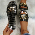 Women's Metal Chain Decor Flat Slippers, Fashion Open Toe Non Slip Slides Shoes, Casual Outdoor Slippers Lady T Fashions