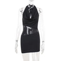Sexy Slim Deep U-neck Dress With Sequin Mesh Patchwork Design Ins Fashion Halter Short Dresses Women's Clothing Lady T Fashions