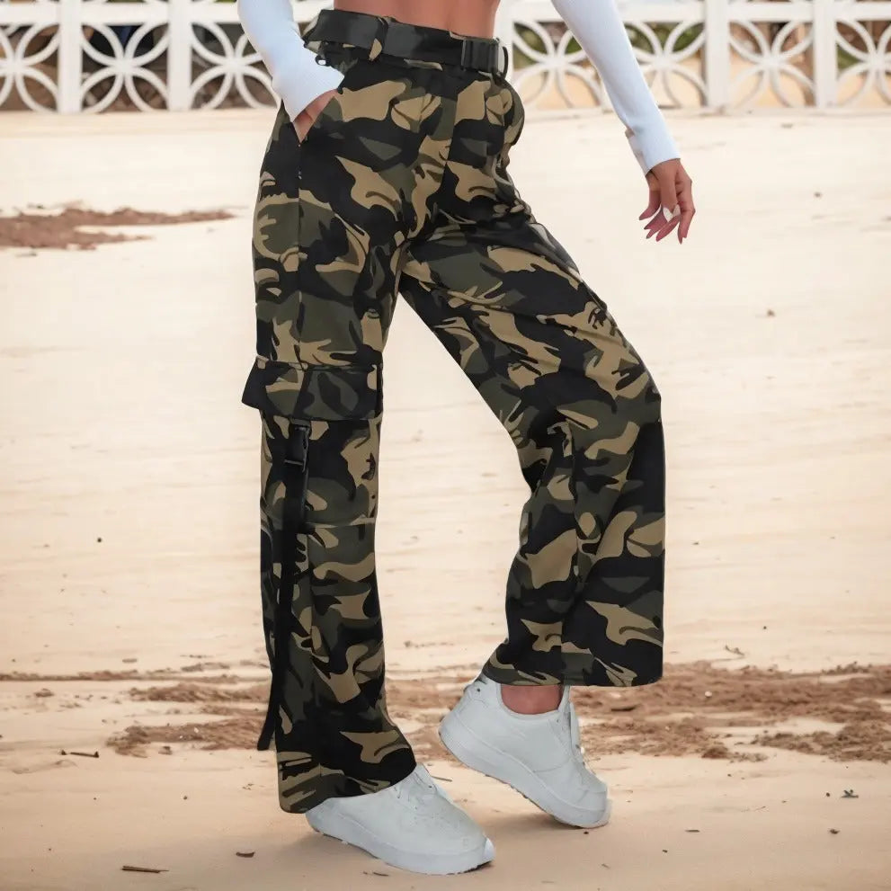 Multi-pocket Lace-up Loose Street Straight-leg Trousers Lady T Fashions