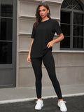 Three Piece Set, Round Neck Short Sleeved Top And Shorts And Pants Set, Sports And Casual Clothing Lady T Fashions