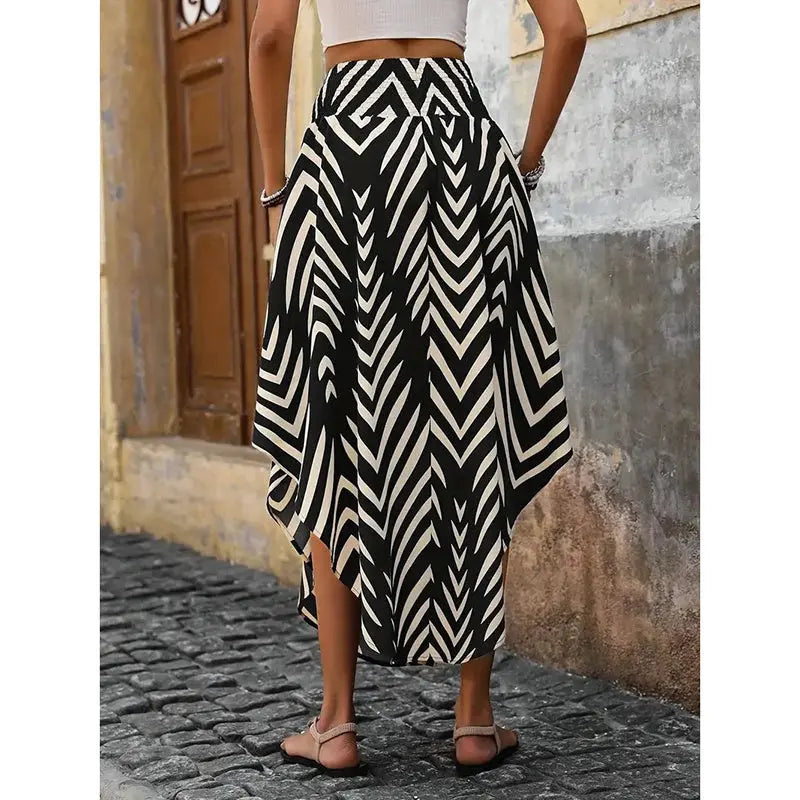 Women's High Elastic Waist Midi Skirt Casual Summer Trendy Tie Front Flowy Floral Print Beach Long Skirt Lady T Fashions