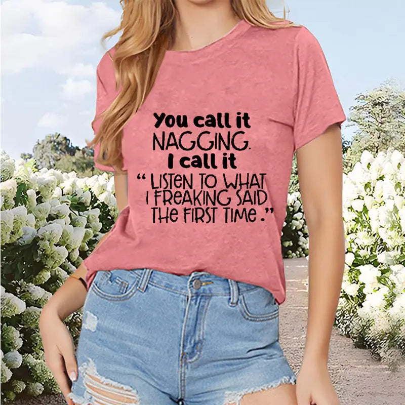 Women's Round Neck Short Sleeve T-Shirt Phrase Print - Casual Summer Tee Lady T Fashions