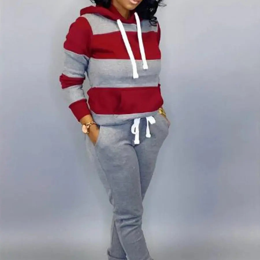 Women's Clothing Sweater Stitching Hooded Casual Sports Suit Lady T Fashions