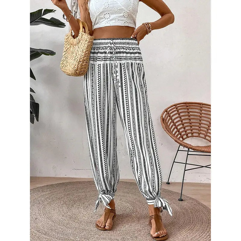Women's Fashion Striped Long Pants Side-Slit Design Trendy Casual Trousers Lady T Fashions