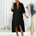 Loose-fitting Long Sleeves Irregular Midi Dress Solid Color Lady T Fashions