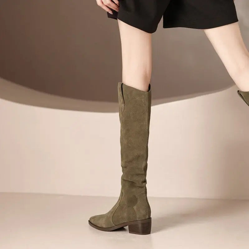 Women's Vintage Western Cowboy Boots - Knee-High Pull-On Boots with Chunky Heels, Western Booties for Women, Country Western Events & Everyday Outfits - Cowboy Accessories, Casual Wear, Lady T Fashions