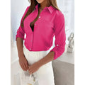 Womens Button Down Shirts V Neck Rolled Up Long Sleeve Tops Elegant Dressy Blouses Business Casual Outfits Lady T Fashions