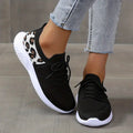 Women's Leopard Knit Sports Shoes, Breathable Lace Up Low Top Running Shoes, Casual Walking Tennis Sneakers Lady T Fashions