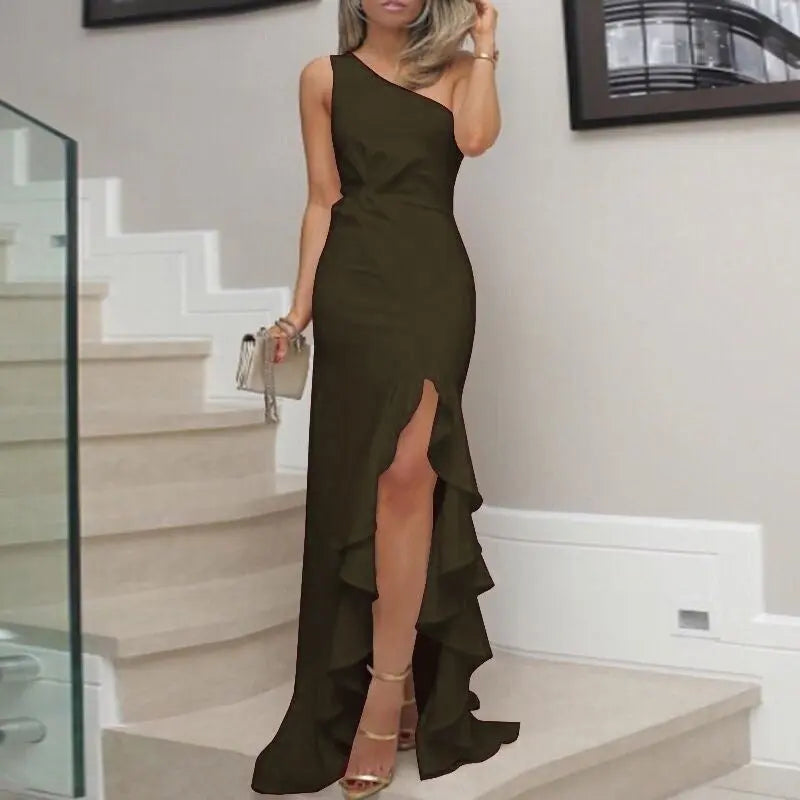 Slit Ruffled Large Evening Dress Lady T Fashions