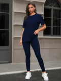 Three Piece Set, Round Neck Short Sleeved Top And Shorts And Pants Set, Sports And Casual Clothing Lady T Fashions