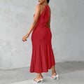 Women's Sexy Halter Neck Ruched Bodycon Midi Dresses Elegant Sleeveless Cocktail Party Dress Lady T Fashions