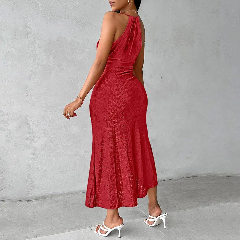 Women's Sexy Halter Neck Ruched Bodycon Midi Dresses Elegant Sleeveless Cocktail Party Dress Lady T Fashions