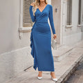 Fashion Long Sleeve Split Solid Color Dress Lady T Fashions