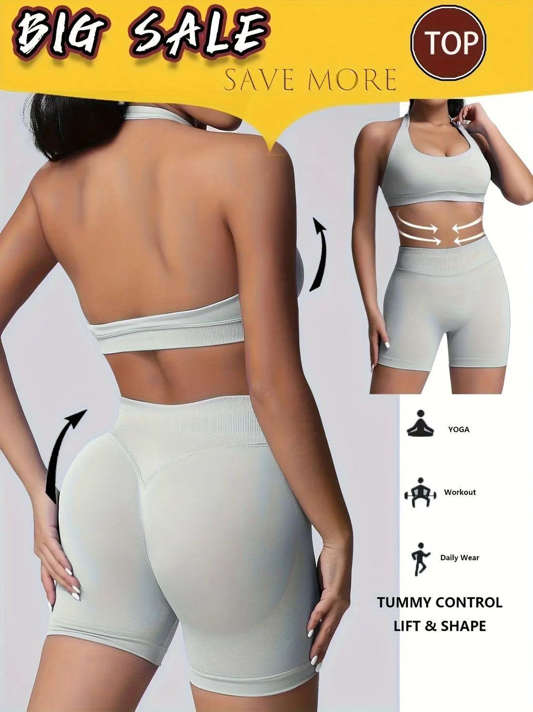 Women's Yoga Workout Set  Sports Bra High-Waist Shorts  Quick-Dry  Breathable Lady T Fashions