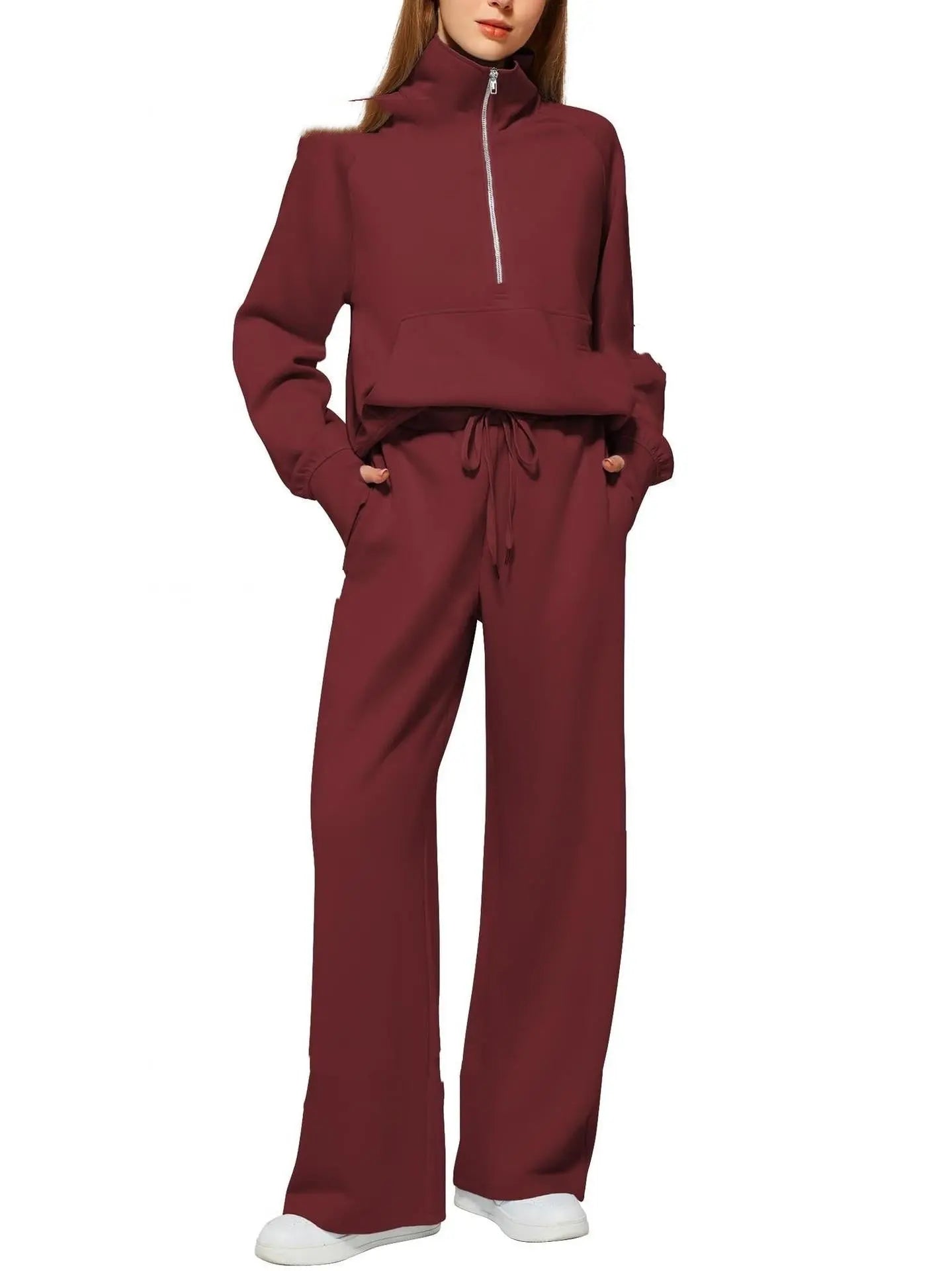 Solid Color Long-sleeved Sweater Trousers Suit Women's Suit Lady T Fashions