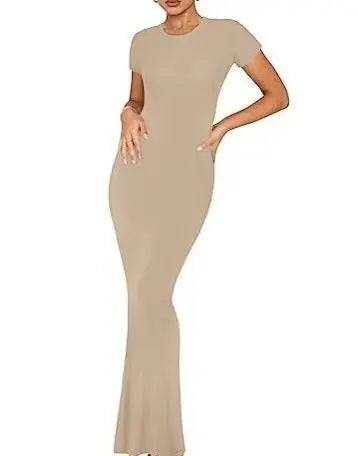 Women's Elegant Slim-fit Short-sleeved Round Neck Dress Lady T Fashions