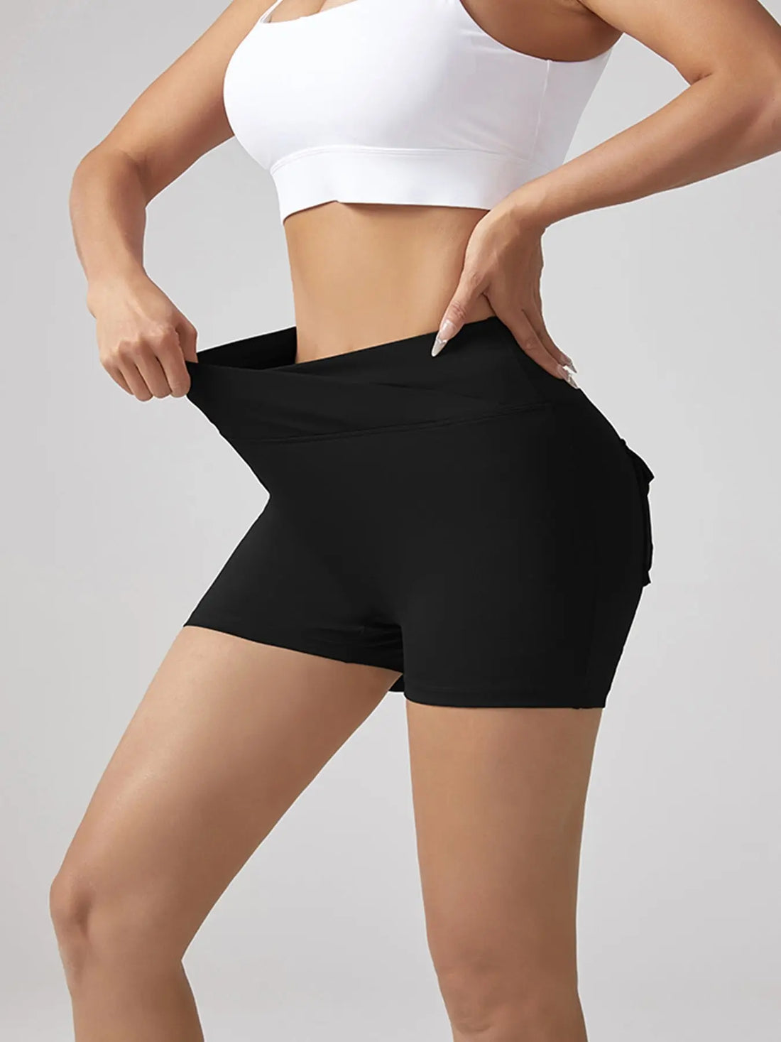 V-waist Stretch Yoga Workwear, Pocket Button Tight Pants, Women's Peach Hip Running And Fitness Shorts Lady T Fashions