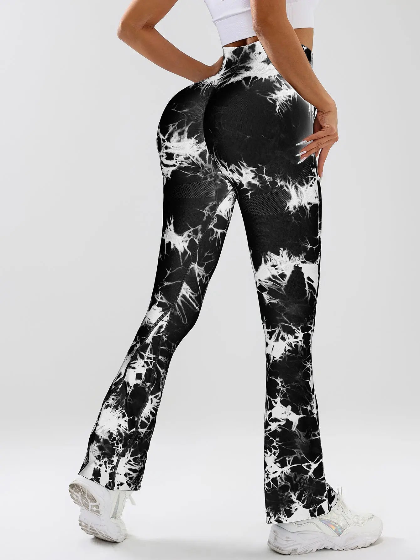 High-Waist Tummy Control Flare Yoga Pants For Women, Tie-Dye Stretch Slimming Bootcut Workout Pants, Fitness & Sports Activewear Lady T Fashions