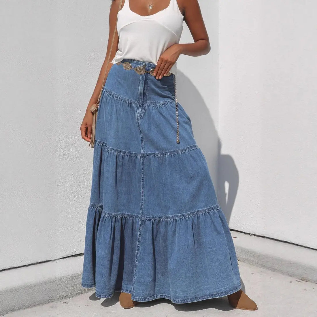 Low Waist Distressed Vacation Style Cake All-matching Jeans Skirt Lady T Fashions