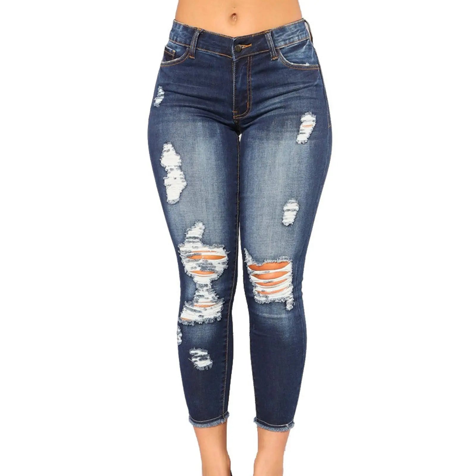 Women's Fashion Elastic Slim Fit Ripped Skinny Jeans Lady T Fashions