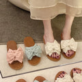 Women's Slip-on Cloth Sandals Summer Soft Bottom Flat Heel Bow Lady T Fashions