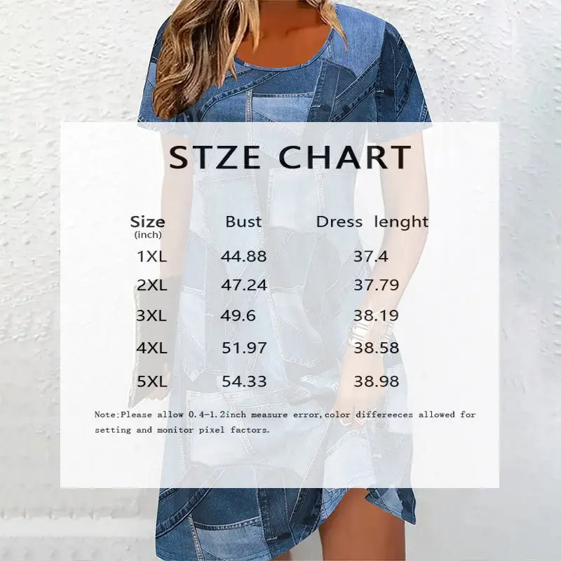 Women's Plus Size Denim Short Sleeve Dress - Digital Print Casual Spring & Summer Dress Lady T Fashions