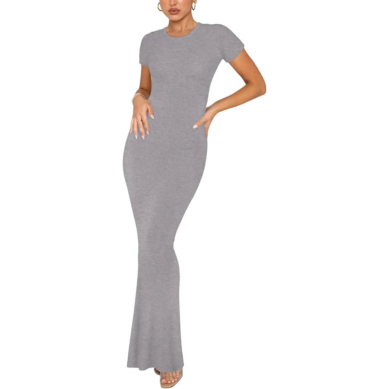 Women's Elegant Slim-fit Short-sleeved Round Neck Dress Lady T Fashions