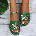 Women's Metal Chain Decor Flat Slippers, Fashion Open Toe Non Slip Slides Shoes, Casual Outdoor Slippers Lady T Fashions