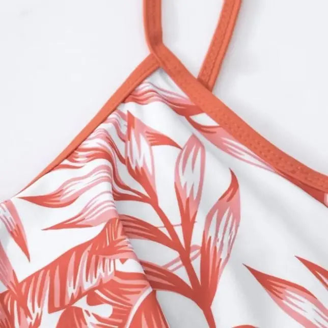 Ladies' Asymmetrical Plant Printed Camisole Top With Drawstring Details, Sexy Hip Hugging Shorts, Vacation Style Two-piece Set Lady T Fashions