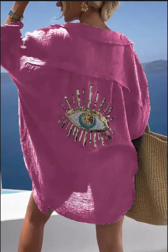 Women's Outdoor Beach Shirt Casual Sequin Beaded Shirt Lady T Fashions