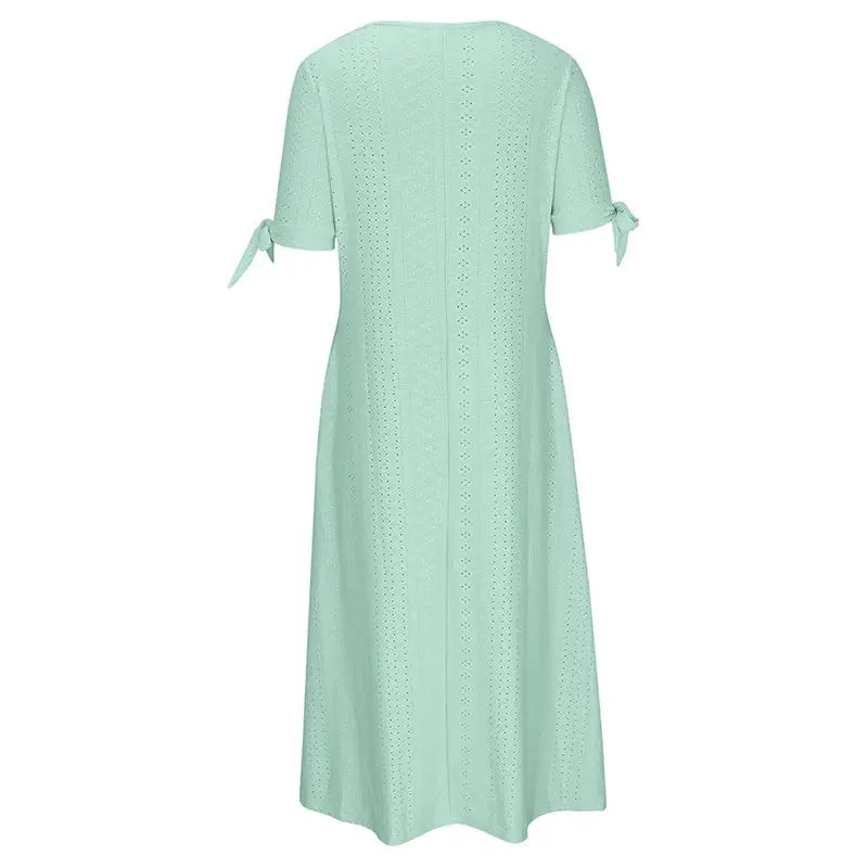 Women's Eyelet V-Neck Maxi Dress Short Sleeve Flowy A-Line Summer Beach Dress Lady T Fashions