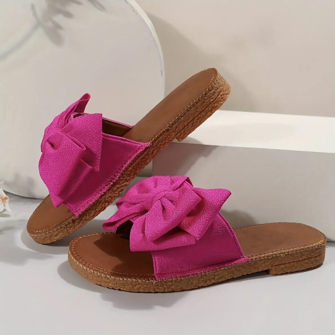 Women's Bowknot Design Flat Sandals, Slip On Open Toe Non-slip Summer Slides Shoes, Comfy Beach Shoes Lady T Fashions