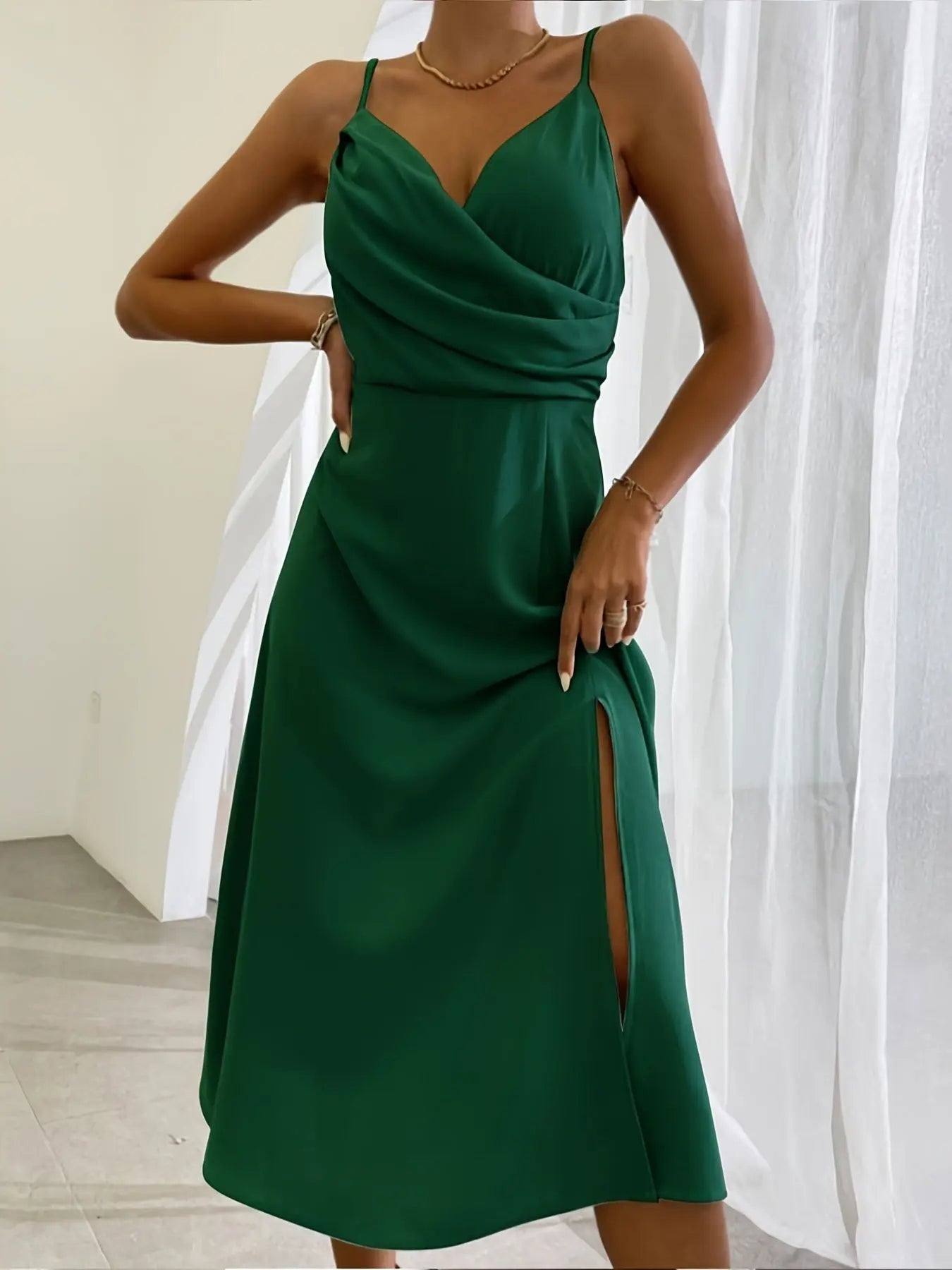 V-neck Slit Sling Dress Summer Fashion Sexy Slim Suspender Dresses For Women Clothing Lady T Fashions