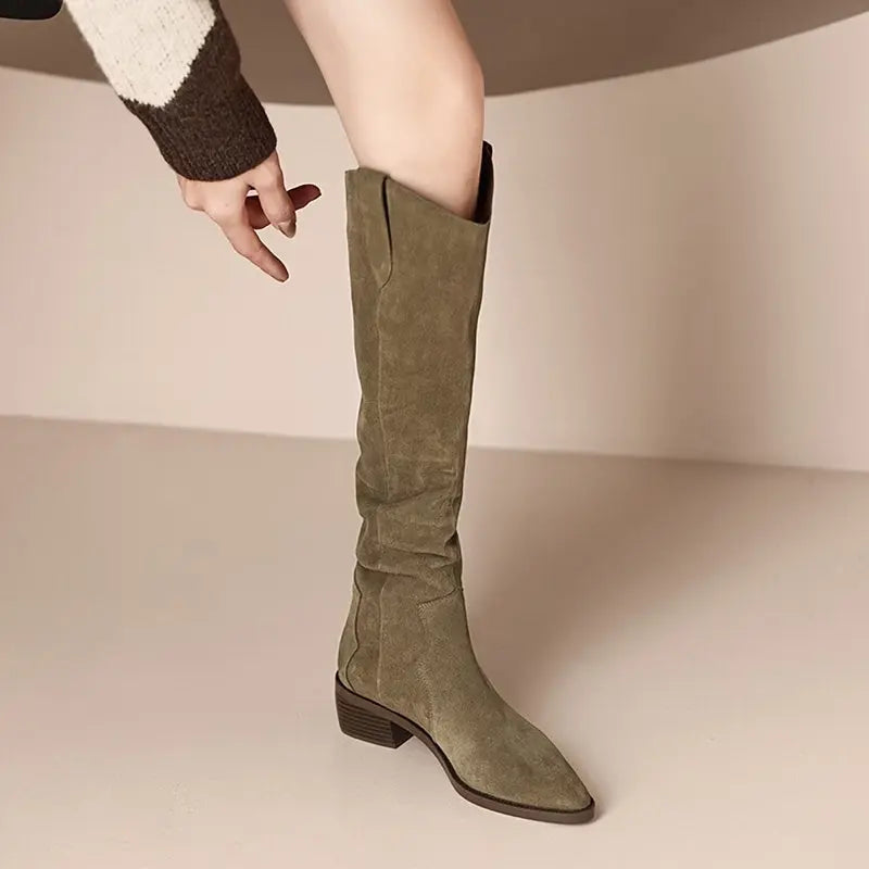 Women's Vintage Western Cowboy Boots - Knee-High Pull-On Boots with Chunky Heels, Western Booties for Women, Country Western Events & Everyday Outfits - Cowboy Accessories, Casual Wear, Lady T Fashions