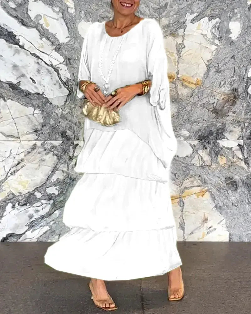 Women's Fashion Temperament Crew Neck Batwing Sleeve Dress null