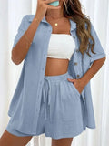 Women's Fashion Shorts Two Pieces Solid Color Shirt Suit Lady T Fashions