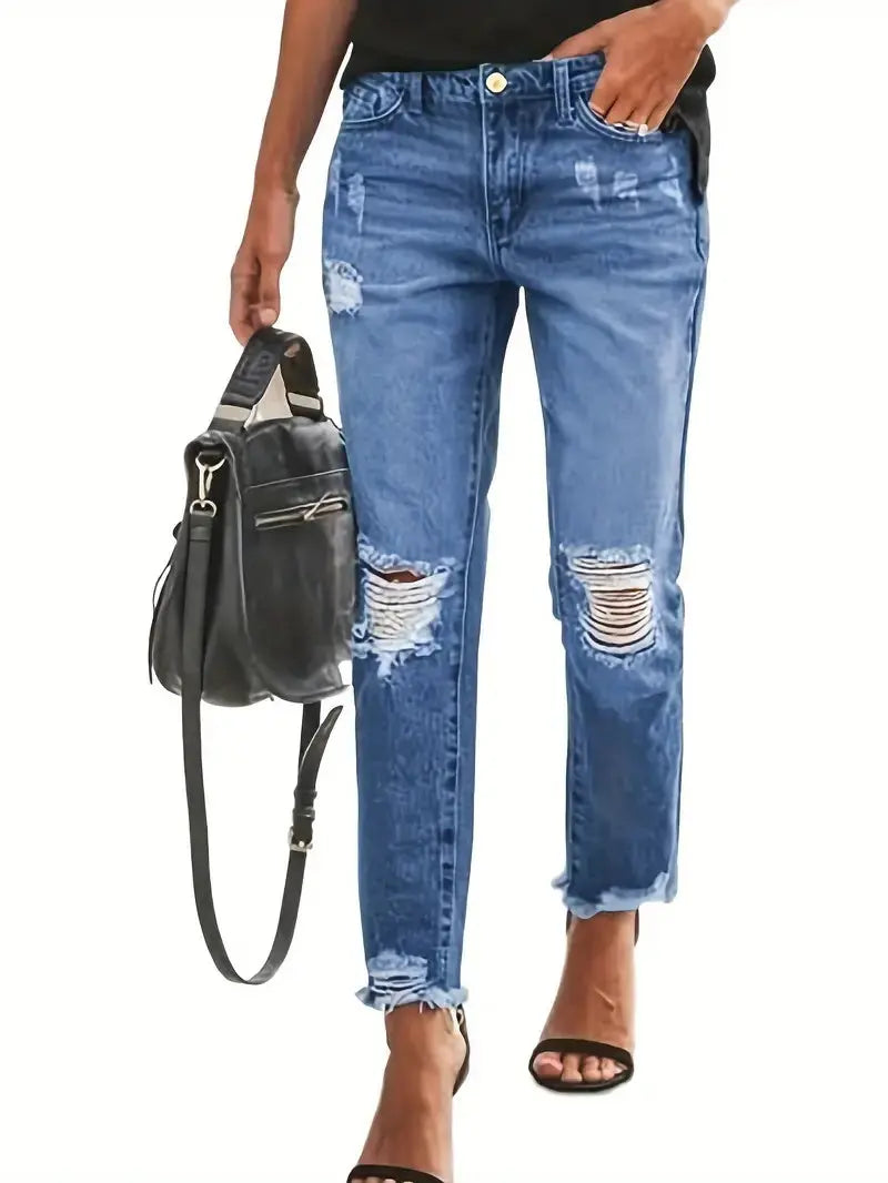 Stretchy Boyfriend Jeans For Women - Ripped, Distressed, Comfortable Denim Pants With Five-Pocket Design, Faded Wash, And Relaxed Fit Amazon Don't Sell Lady T Fashions