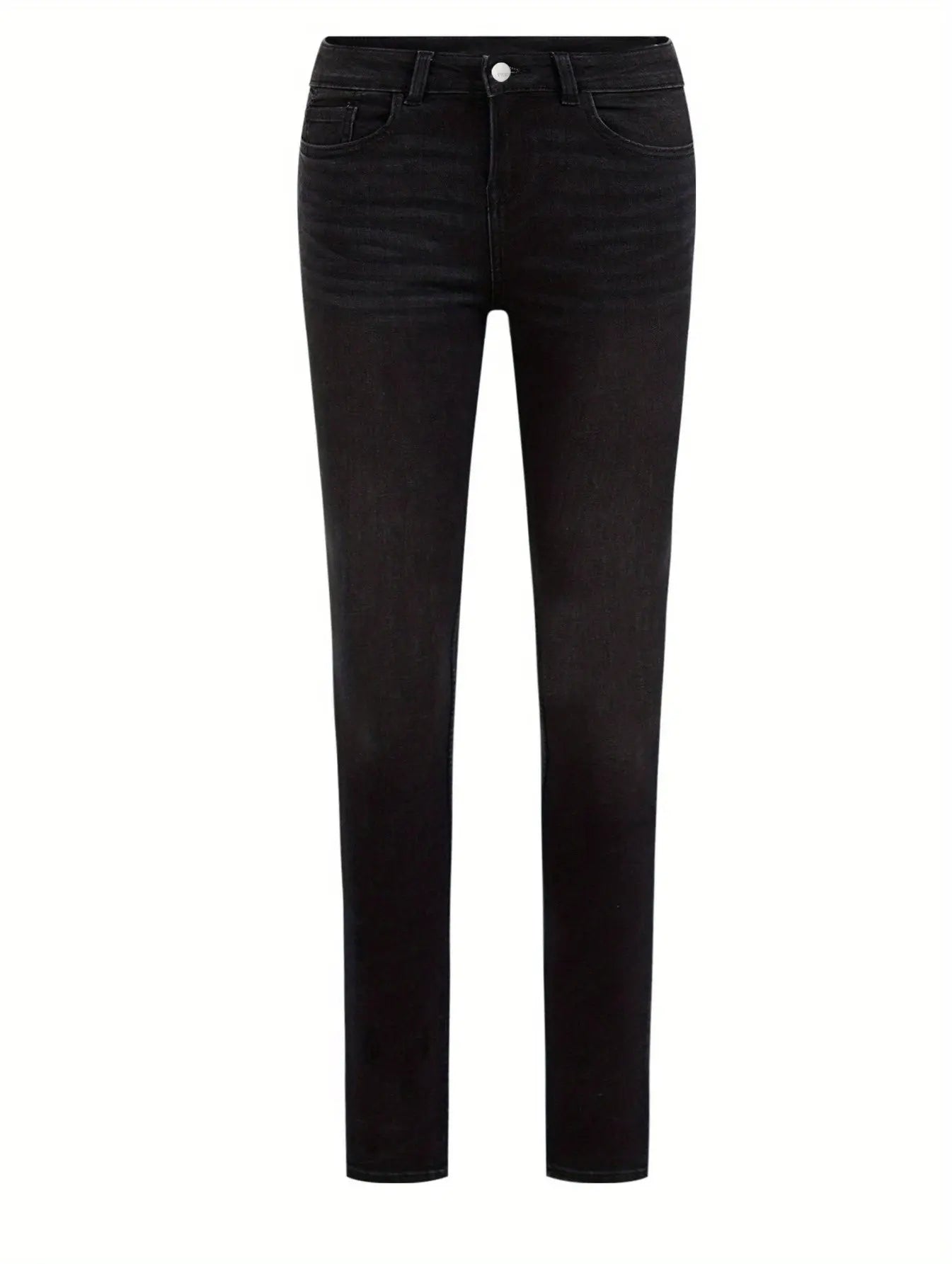 Plus Size Women's High-Waisted Stretch Skinny Jeans - 250-300 lbs Weight Capacity, Deep Black Heavy-Duty Stretch Fabric (Elastic) Pencil Pants, Beltless All-Season Slim Fit Jeans with Button Closure, Machine Washable Elegant Lady T Fashions