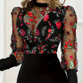 Women's Elegant Round Neck Long Sleeve See Through Floral Print Bodycon Dress For Spring & Summer Lady T Fashions